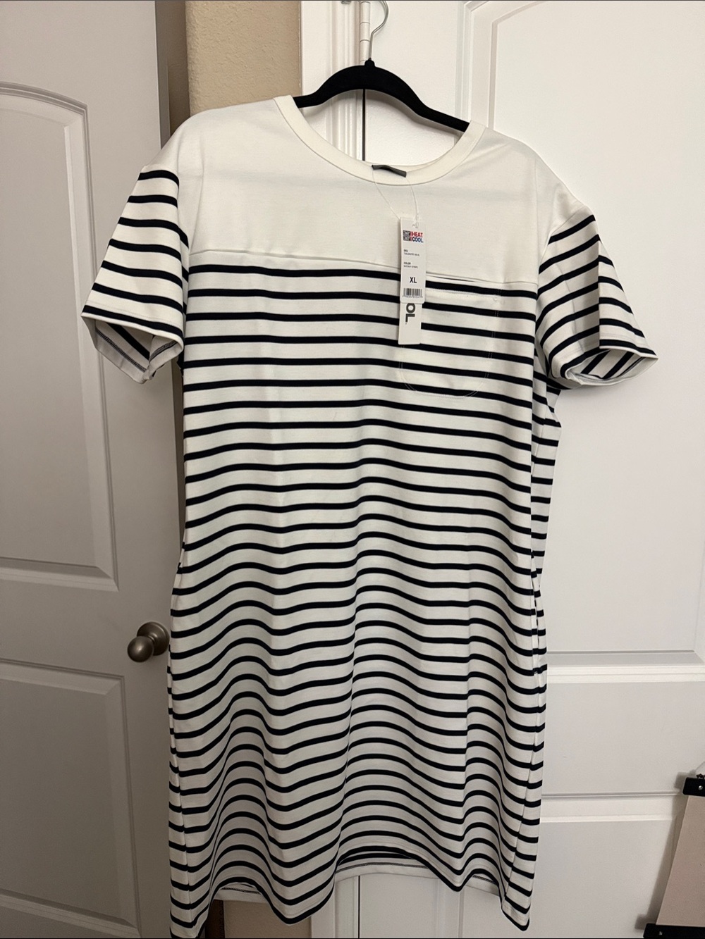 Striped Short-Sleeve Midi Dress - Navy & White
